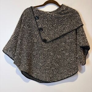 Bali‎ Corp Womens Tweed Poncho Shawl Sweater Collar Black Brown Small Petite